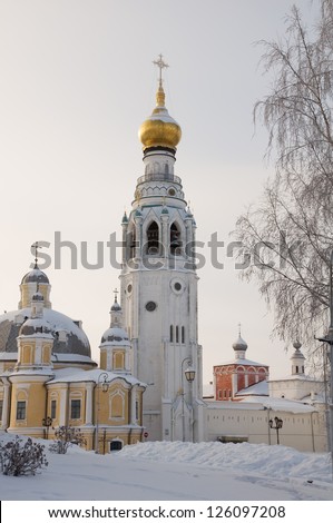 The bell tower of St. Sophia Cathedral. Winter. Vologda, Russia