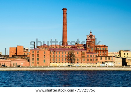 The old factory building on the banks of the Neva River