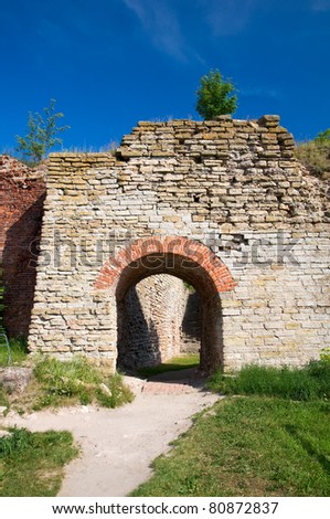 The ruins of the old fortress. Old masonry stones.