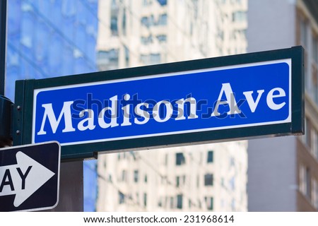 Street name sign of Madison Avenue in Manhattan, New York, USA.