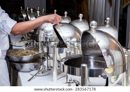 catering service. Man with food