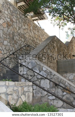 a stone stair case at the River Walk in San Antonio, Texas
