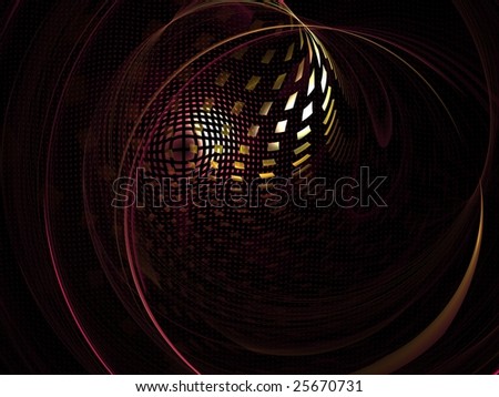 abstract background with squares, diamonds and rings in orange and yellow