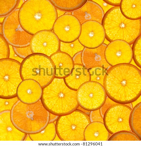 bright orange background from slices of juicy oranges
