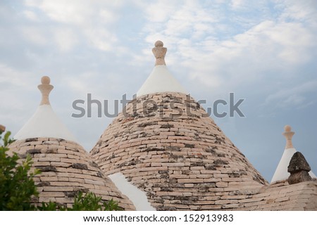 Trulli house in Italy, specific conical roofed houses in Apulia. Unesco World Heritage site famous as a top travel destination in Puglia