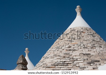 Trulli house in Italy, specific conical roofed houses in Apulia. Unesco World Heritage site famous as a top travel destination in Puglia