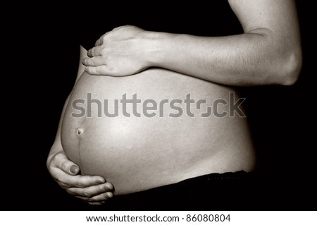 Black and White Profile of a Pregnant Woman