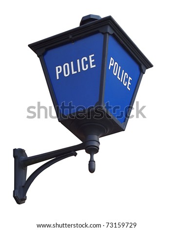 Blue police station lamp isolated on white