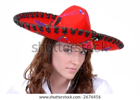 Pretty Teen in Colorful Mexican Hat