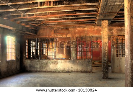 High Dynamic Range Image of a Burned Out Cell Block of an Abandoned Penitentiary