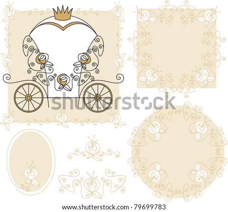 stock vector set frames ornaments with carriage and roses for wedding 