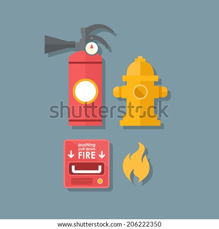 firefighters attributes. flat illustration