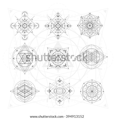Sacred geometry signs. Set of symbols and elements