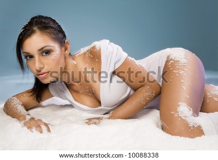 Woman in fake snow