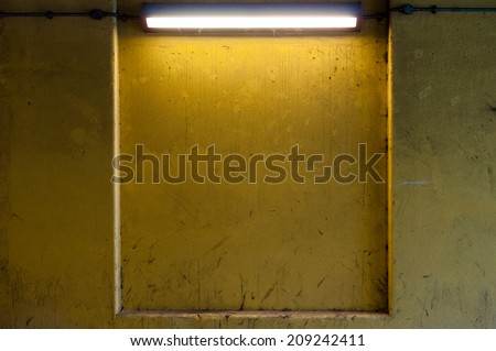 Yellow Dirty Wall Lit by Strip Light with Copy Space