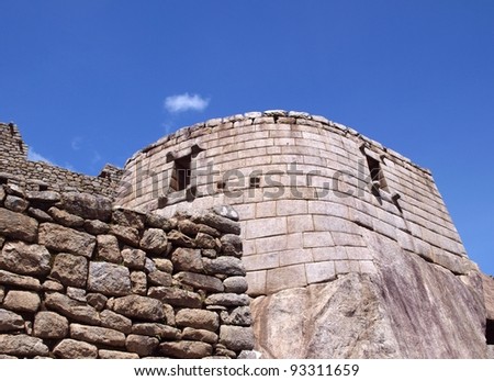 Ruins of Sun temple in Machu Picchu city