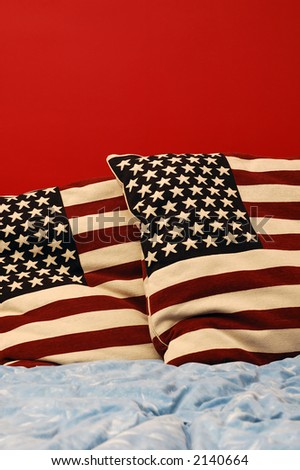 Image showing american patriotism concept in romantic bedroom
