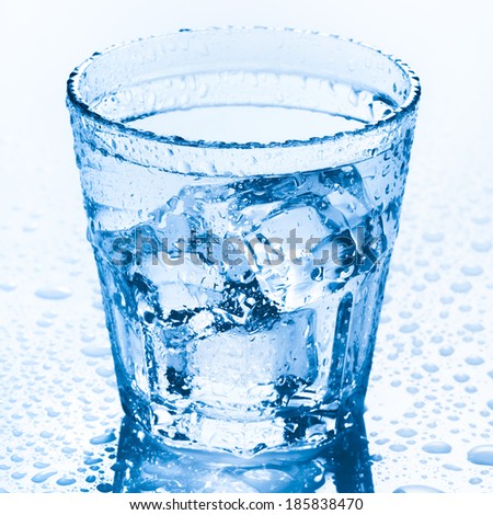 Glass of pure water with ice cubes