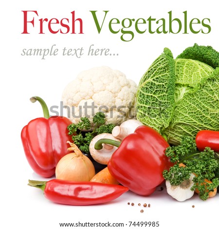 Healthy Eating. Seasonal organic raw vegetables. Isolated over white background