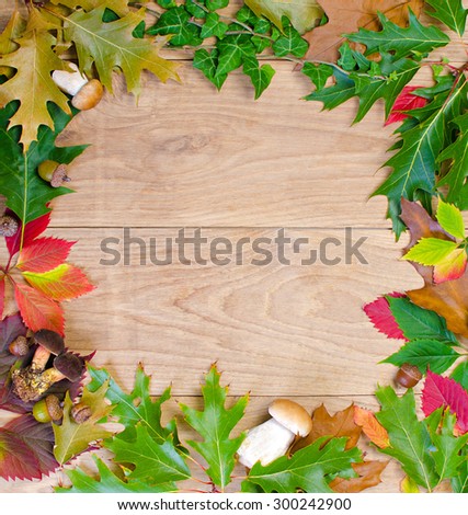 autumn frame with mushroom and leaves
