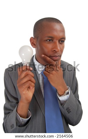 This is an image of a businessman trying to think of an idea.  (Designers can add lighting to the bulb)