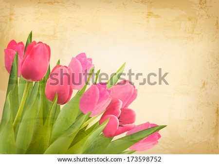Valentine\'s day background. Beautiful tulip flowers on vintage texture. Raster version.