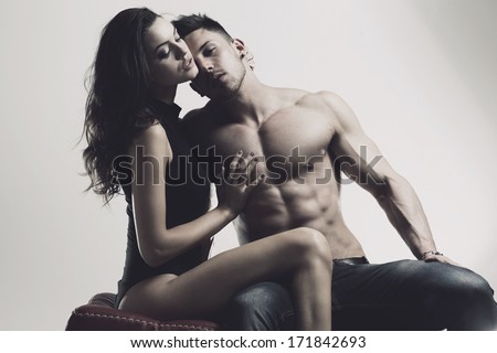 Happy Young Couple In Sexual Intercourse .Erotic Photo, Glamour Colors.