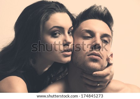 Portrait Of A Hugging Couple .Glamour Colors