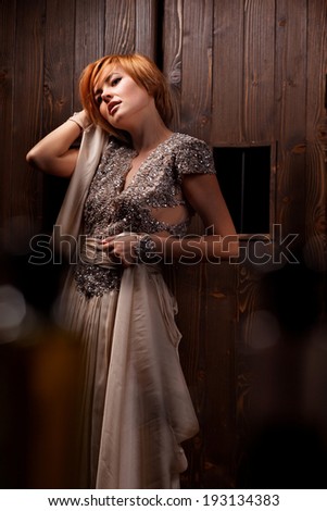Fashion portrait of young beautiful woman in the elegant dress .Romantic style photo of a beautiful blonde girl