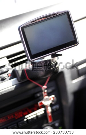 Modern car interior.Car navigation system