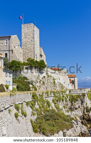 Chateau grimaldi in Antibes - now Picasso museum - here is one of world\'s greatest Picasso collections. Antibes is a resort town in Alps-Maritimes department in southeastern France, Cote d\'Azur.