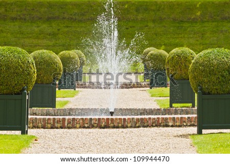 Traditional french garden. Water Garden. Chateau de Villandry is a castle-palace located in Villandry, in department of Indre-et-Loire, France. He is a world known for its amazing gardens.