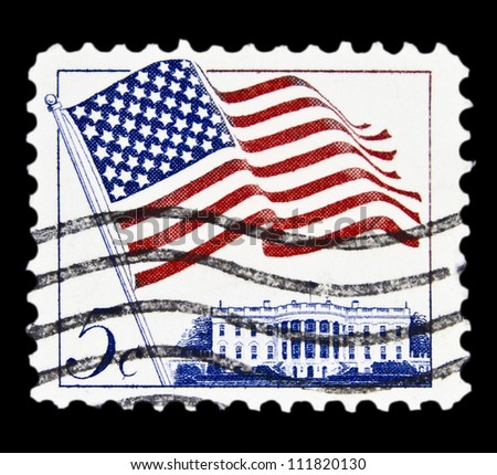 UNITED STATES - CIRCA 1963: stamp printed in United states (USA), shows image of White House and American Flag, without inscription, from series \