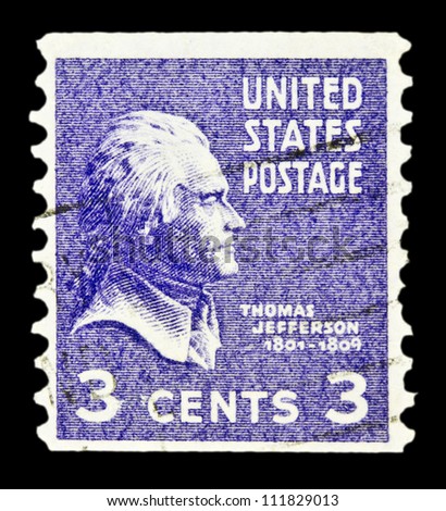 UNITED STATES - CIRCA 1938: stamp printed in United states (USA), shows a portrait of USA President Thomas Jefferson, with the same inscription, from the series \