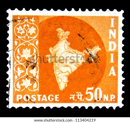 INDIA - CIRCA 1957: A stamp printed in India shows Map of India without inscription, from the series \