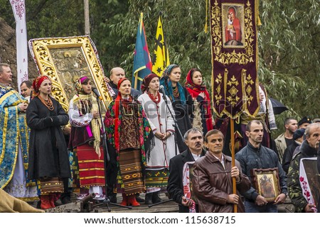 KYIV, UKRAINE - OCTOBER 14: Slavonic Religious celebration Pokrov (Intercession of Theotokos or Protection of Our Most Holy Lady Theotokos and Ever-Virgin Mary) at October 14, 2012 in Kyiv, Ukraine