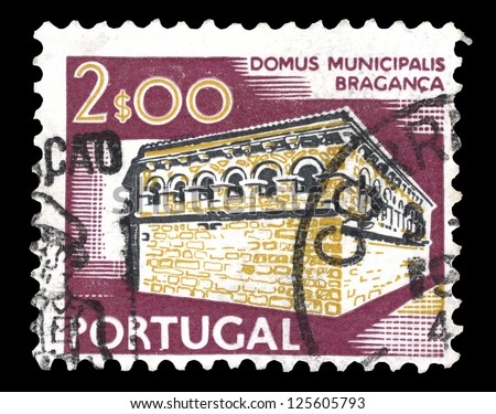 PORTUGAL - CIRCA 1972: A stamp printed in Portugal shows City Hall in Braganca with the same inscriptions, from the series \