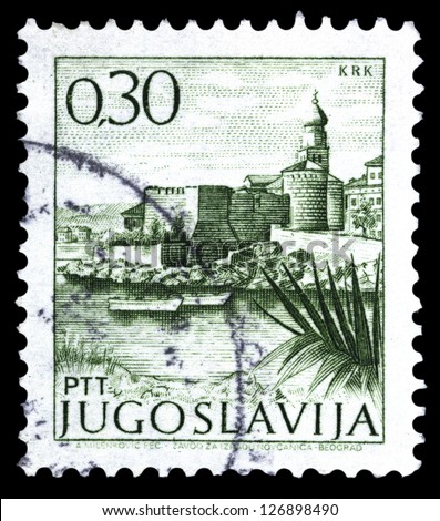 YUGOSLAVIA - CIRCA 1972: A stamp printed in Yugoslavia shows city view of Krk, with the same inscription, from series \