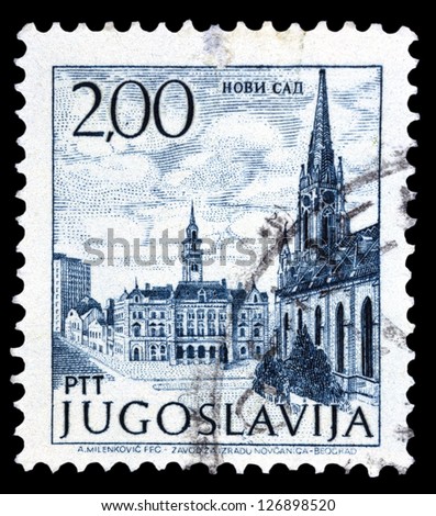 YUGOSLAVIA - CIRCA 1972: A stamp printed in Yugoslavia shows city view of Novi Sad, with the same inscription, from series \