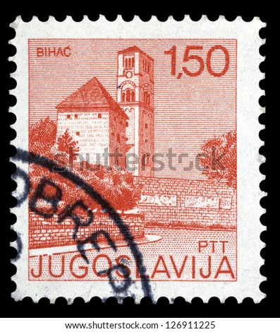 YUGOSLAVIA - CIRCA 1976: A stamp printed in Yugoslavia shows city views of Bihac, with the same inscription, from series \