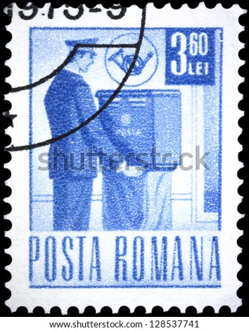 ROMANIA - CIRCA 1971: A stamp printed in Romania shows a Mail collector, without inscription, from the series \
