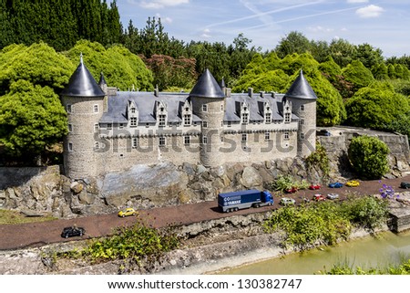 ELANCOURT - JULY 22 : France Miniature - 116 of most spectacular monuments of French national heritage, all modeled on a 1:30 scale, in Elancourt, France on July 22, 2012. Castle of Josselin