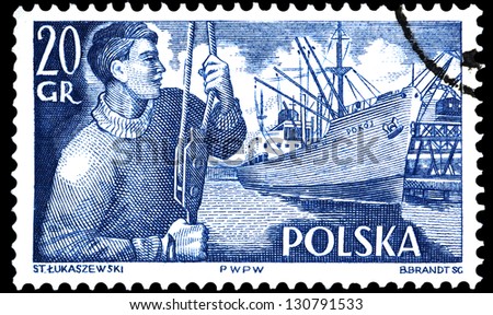 POLAND - CIRCA 1956: A stamp printed in Poland shows Dock worker and \
