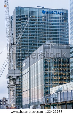 LONDON, UK - MARCH 17: Barclays Head Quarter on March 17, 2013, Canary Wharf, London, UK. Barclays - British multinational banking and financial services company - fourth-largest of any bank worldwide