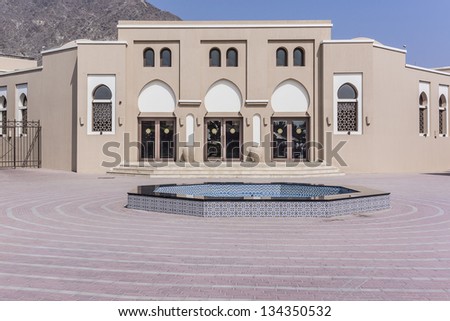 FUJAIRAH, UAE - SEP 26: Low-rise Arabian (Moroccan) style architecture of 5 stars Iberotel Miramar Al Aqah Beach Resort (321 rooms) located on Indian Ocean shores, Fujairah, UAE, on September 26, 2012