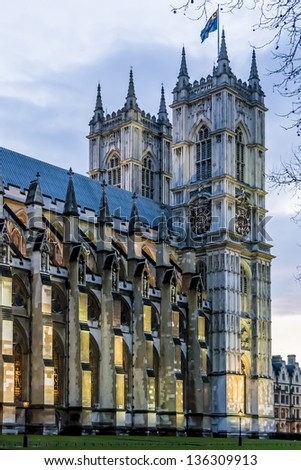 Westminster Abbey (The Collegiate Church of St Peter at Westminster) - Gothic church in City of Westminster, London. Westminster is traditional place of coronation and burial site for English monarchs