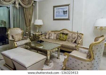 DUBAI, UAE - SEPTEMBER 29: Kempinski Hotel and Residences (129 luxury suites, penthouses and villas) on man-made island of Palm Jumeirah on September 29, 2012 in Dubai, United Arab Emirates. Interior.