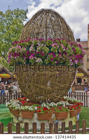 LVIV, UKRAINE - MAY 5: The Easter egg - symbol of Easter holiday was placed in Lviv on May 5, 2013, Lviv, Ukraine, Europe. Easter - one of the most honored holidays in Ukraine.