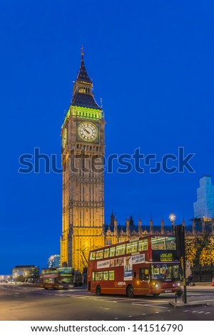 LONDON Ã¢Â?Â? MAY 31: Red Double Decker and Clock tower \