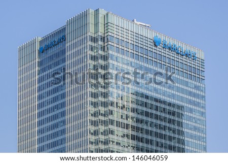 London, Uk - May 30: Barclays Head Quarter On May 30, 2013, Canary Wharf, London, Uk. Barclays - British Multinational Banking And Financial Services Company - Fourth-Largest Of Any Bank Worldwide